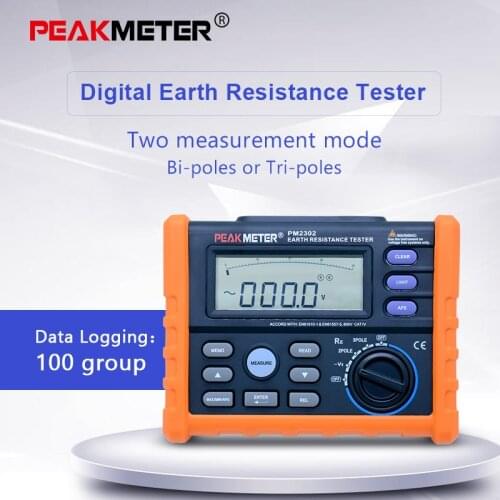 Digital Ground Earth Resistance Voltage Tester Meter 0 ohm to 4K ohm 100 Groups Data Logging with Backlight PEAKMETER MS2302