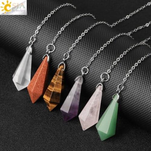 CSJA Rock Crystal Quartz Pendulum for Dowsing Rod Natural Stone Pendant Pendulos Pendules Radiesthesia Spiritual Products G690