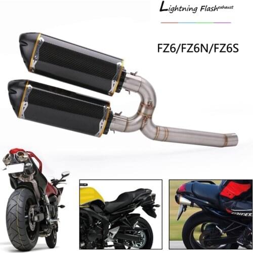 For Yamaha FZ6 FZ6N FZ6S Exhaust Pipe Motorcycle Dual-outlet Mid Link Pipe Slip On 51mm Rear Escape No DB Killer Left Right Pipe