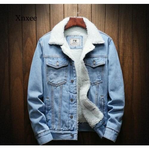 Men Light Blue Winter Jean Jackets Outerwear Warm Denim Coats New Men Large Size Wool Liner Thicker Winter Denim Jackets Size6Xl