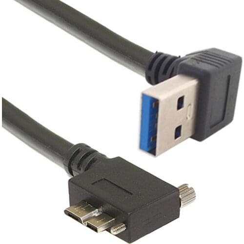 Xiwai Locking Screws Panel Cable Down Direction Right Angled 90 Degree A plug to Micro B Plug USB 3.0 Left Angled 0.4M