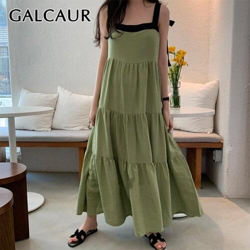 GALCAUR Patchwork Hit Color Dress Women Square Collar Sleeveless Lace Up Bowknot Summer Clearance Sale Dresses Female 2021 Tide