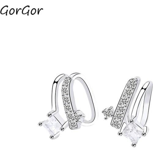 GorGor Clip Earrings Women 925 Sterling Pattern Double Layer Annual Ring Shape Romantic Exquisite Engagement Jewelry E265E