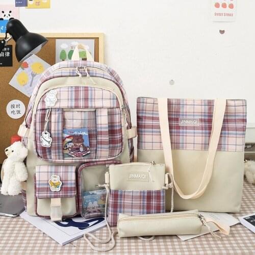 New 4Pcs/set Canvas School Backpacks Women Lovely School Bags for Teenage Girls Bookbags Students Travel Shoulder Bags Female 56