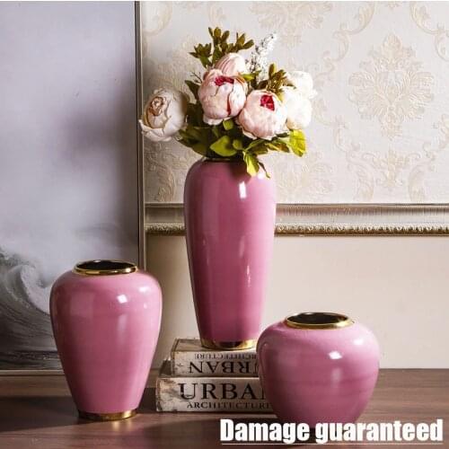 Ceramic Gold Pink Vase On Glaze Vintage Dried Flower Vase for Home Ornaments Wedding Hotel Decoration