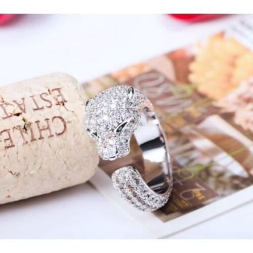 Full Zircon Stone Leopard Finger Ring Green Eyes Panther Cuff Ring for Women Men Party Jewelry