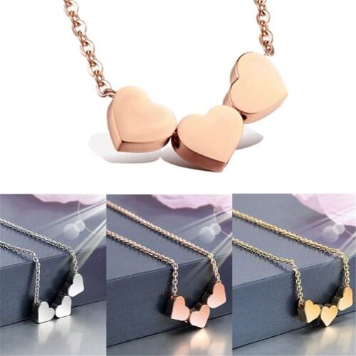 Beauty Charm Women Jewelry Necklace Choker Stainless Steel Three Heart Pendant Chain Necklace Professional Ornaments Trinket