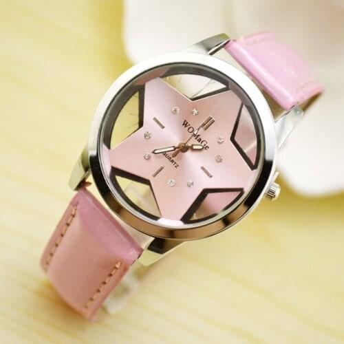 Fashion Womage Brand Cute Five-pointed Star Designer Style Wholesale Female Watches Lovely Pu Leather Nice Women Clocks Oem Time