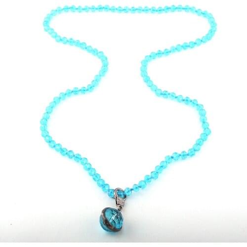 MOODPC Fashion Bohemian Jewelry Glass Long Knotted Crystal Ball Pendant Necklace For Women Ethnic Necklace