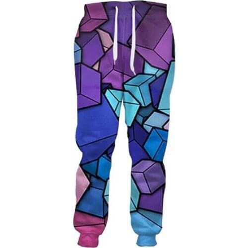 2021 Mens 3D Long Pants Fashion Blue Cubes 3D Full Print Loose Sweatpants Straight Full Length Trousers Plus Size 5XL