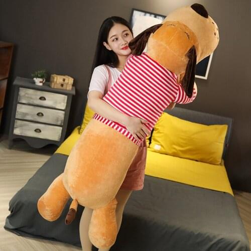 Soft Stripe Papa Dog Animal Plush Sleep Toy Dog Rag Doll Crawling Cute Long Pillow Dog Valentines Day Birthday Gift for Girls