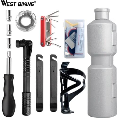 WEST BIKING Bicycle Repair Tools Kit Capsule Box Multi Folding Spoke Wrench MTB Bike Cycling Tire Repair Bottle Cage Tool Set