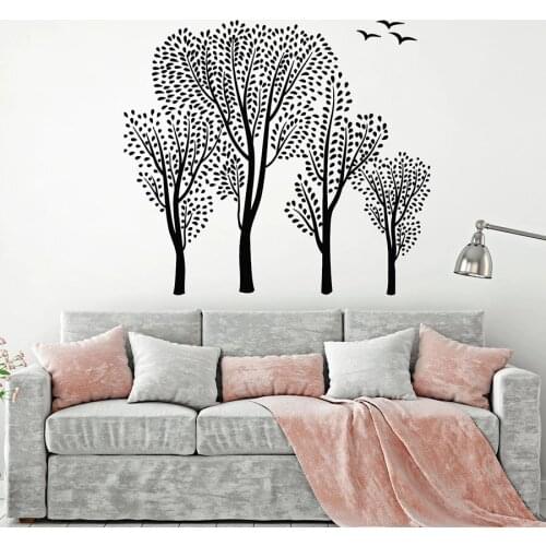 Wall Decal Trees Green Leaves Forest Birds Nature Landscape Vinyl Window Stickers Art Bedroom Living Room Decor Mural Q187