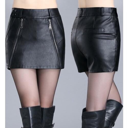 2020 new high waist thin package hip skirt Korean Slim large size PU leather shorts shirt DK321