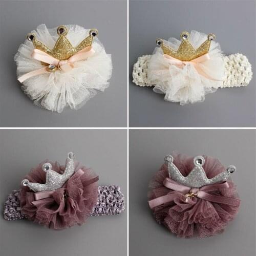 2019 New Arrival Baby Girls Crown Headband Hair Clips Headwear Yarn Flower High Elastic Hair Bands