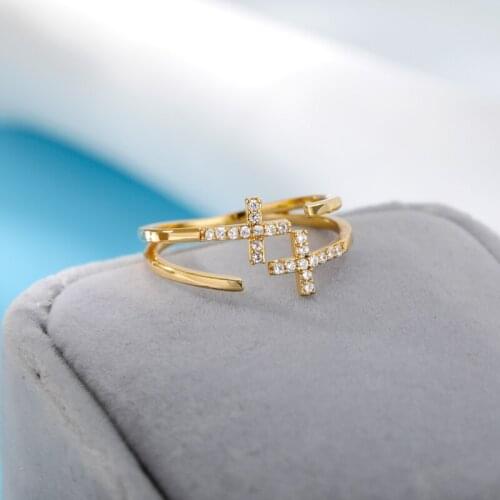 Opening Zircon Double Cross Ring Gold Sliver Color Wedding Engagement Ring Charm Finger Rings For Women Girls Aesthetic Jewelry