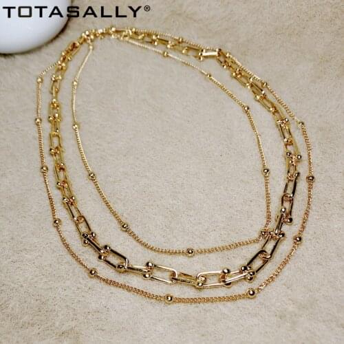 TOTASALLY HiP hop Necklaces Thick U Shape Linked Beaded 3layers Necklaces for Women Minimalist Necklace Jewelry dropship