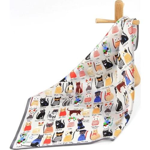 High Quality Pure Silk Scarf Women Bandana Female Hair Scarf Cat Handkerchief Womens Natural Silk Square Headband Neck Scarf