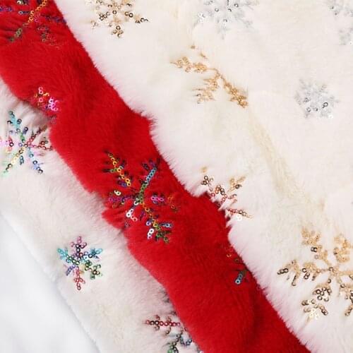 Plush rabbit fabric embroidery snowflake Sequin gold and silver colorful bead Christmas textile home fabric