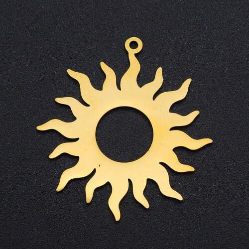 5pcs/lot 100% Gold Stainless Steel Sun Charm Pendant Wholesale Finding Supplies Jewelry Bracelet Making Never Fade Top Quality