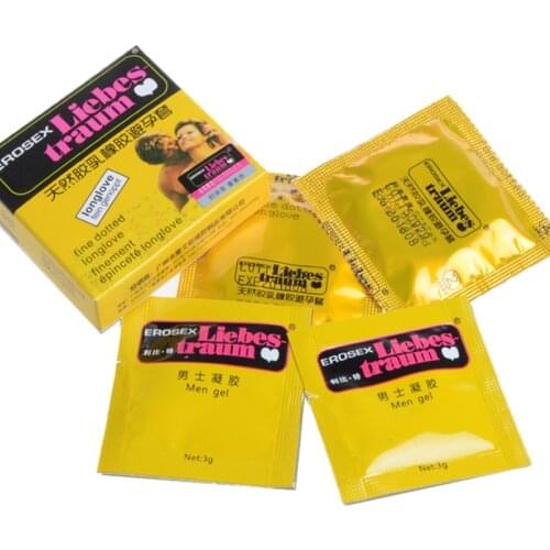 2 Pcs Delayed Men Gel + 2pcs Condoms 4 PCS In One Delay Large Oil Sex Dotted Condoms Intimate Erotic Toy for Men Contraception