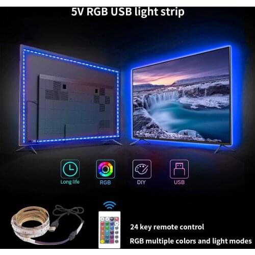 RGB LED Strip Light 5V USB 2835 SMD LED Flexible Tape TV Desktop PC backlight 1M 2M 3M 4M 5M Luces led Lamp Decoration