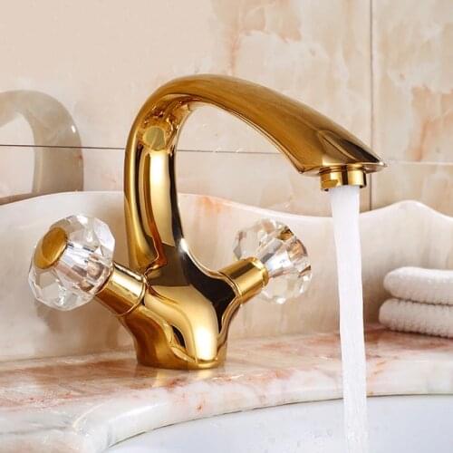 Luxury crystal brass Gold / Chrome bathroom sink faucet top quality copper cold hot water mixer basin tap faucet