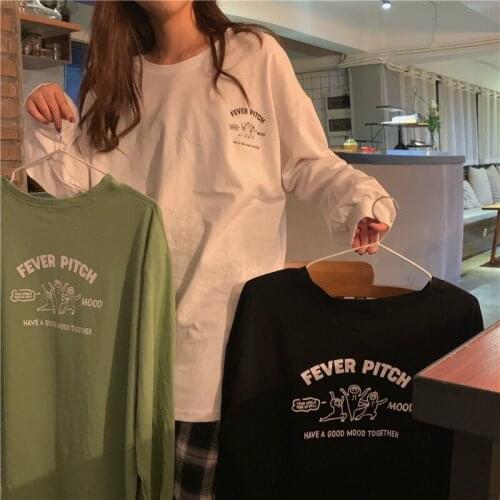 Kawaii Cartoon Animation Hand-Painted Shirts Long-Sleeved Sweater T-Shirts For Girls Sweet School Clothes Aesthetic Women Tops