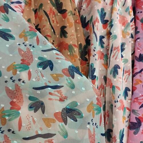 New Swiss Dot Jacquard Cut Flower Chiffon Polyester Fabric Ladies Fashion Kids Fabric Printed Chiffon Fabric