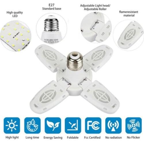 Led Bulb E27 48W 6500K Daylight Ceiling Fan Lampada Led Light 220V Foldable Fan Blade Angle Adjustable For Home Garage Lighting