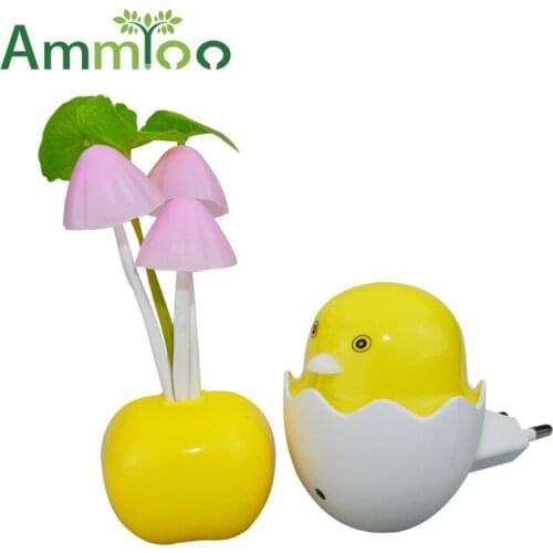 Led Night Lights EU US Plug 110V 220V Mushroom Flower Lamp Lovely Yellow Duck LED Light Sensor Wall Lamps For Childrens Bedroom