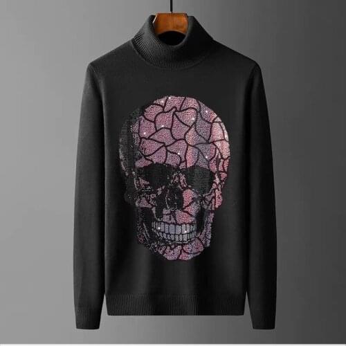 Harajuku Young Mens New European Turtleneck Sweater Winter High Elasticity Craft Diamond Cashmere Pullover