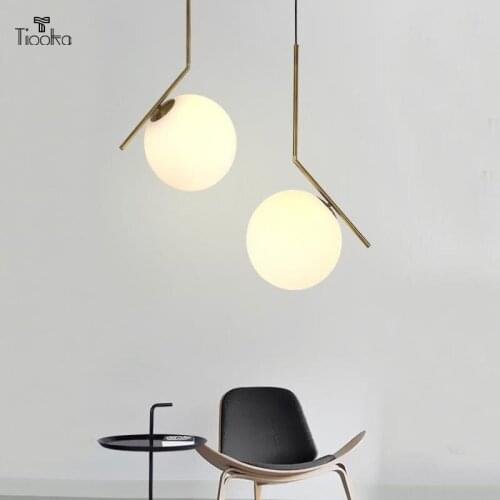 Tiooka Creative Nordic 20 25 30cm Glass Ball Pendant Light Fixture Painted Gold Iron Bedside Dining room Suspension Pendant Led