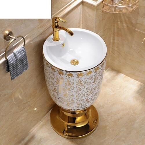 Light Luxury Gold Balcony Washbasin Ceramic Art Wash Basin Integrated Floor Type Outdoor Washing Basin