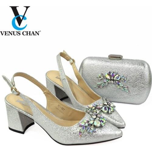Nigerian New Arrival Italian Design Silver Color Speical Narrow Band and Cross-tied Style 2021 Party Women Shoes and Bag Set