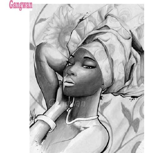 Needlework Diamond Painting black white African woman Diamond Embroidery All Drill Rhinestone Mosaic Picture by numbers hobby