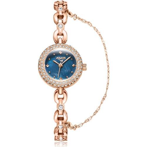 Julius Beautiful Watches for Girls Zircon Bracelate Quartz Wristwatch Rose Gold Shell Pearl Ladies Dress Relogio Women JA-1001