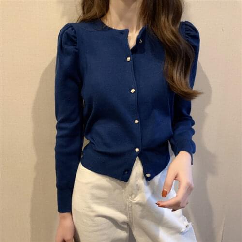 Woman Sweaters Cardigan Autumn and Winter Puff Sleeve Knitted Cardigan Long Sleeve Short Coat Womens Top