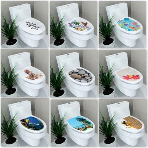 1pc 32*39cm Scenery Printed Toilet Stickers WC Pedestal Pan Cover Sticker Toilet Stool Commode Sticker Bathroon Decor