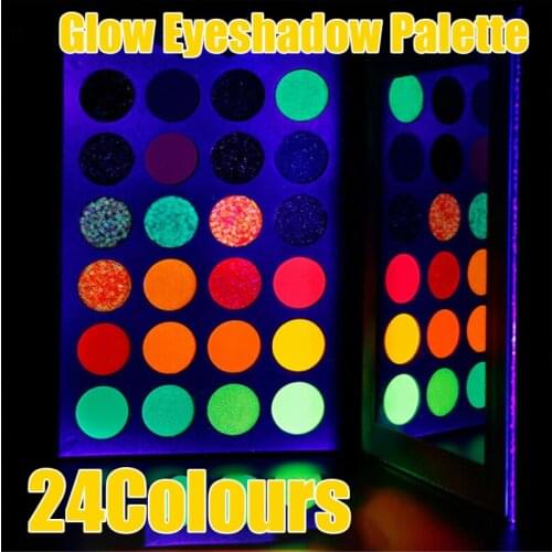 24Colors Luminous Eye Shadow Plate Pearlescent Club Bar Party Sequins Matte Fluorescent Eye Shadow Plate Smoky Party Makeup