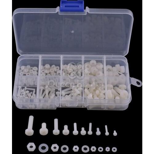 270pcs M2 M2.5 M3 M4 M5 durable Nylon Screws / Nuts / Washers Assortment Kit Come with Plastic Box For RC Flight control Kit