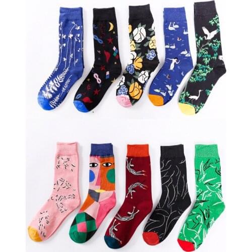 3 Pair Lot Abstract Art Crew Socks Woman Man Harajuku Graffiti Cartoon Autumn Winter Cotton Creative Colorful Hip Pop Socks
