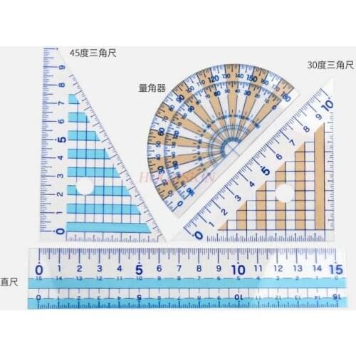4pcs Student test is not easy to break the ruler 4-piece set of triangle plate + protractor + ruler test