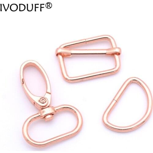 Metal Silder Buckle D Ring, Snap Hook In Rose Gold Color For DIY Purse and Bag Making, Handbag Metal Parts