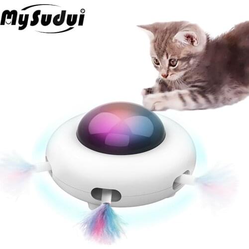 Electric Smart Cat Teaser Toy Funny Feather Stick Automatic Rotating Game Interactive Cat Turntable Puzzle Kitten Toy Led Usb