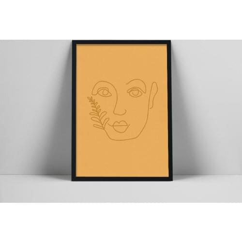 Leaf Face Art Print | Minimal One Line Face Drawing | Line Art Plant Leaves Face Poster | Woman Face Line Wall A Wallntinuce as