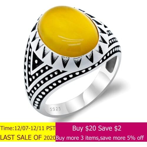Natural Stone Ring 925 Sterling Silver Male Ring with Big Agate Stone Thai Silver Vintage Style Turkish Handcrafted Jewelry