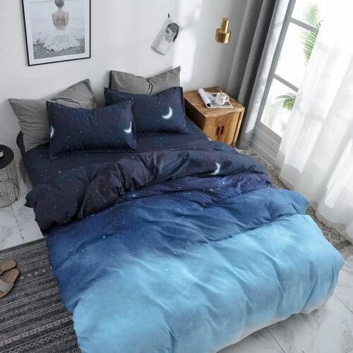 Afervor Night Sky Moon and Star Printed Bed Set Quilt Cover Flatsheet Pillowcase Home Textile for Single Double Bed Dropshipping