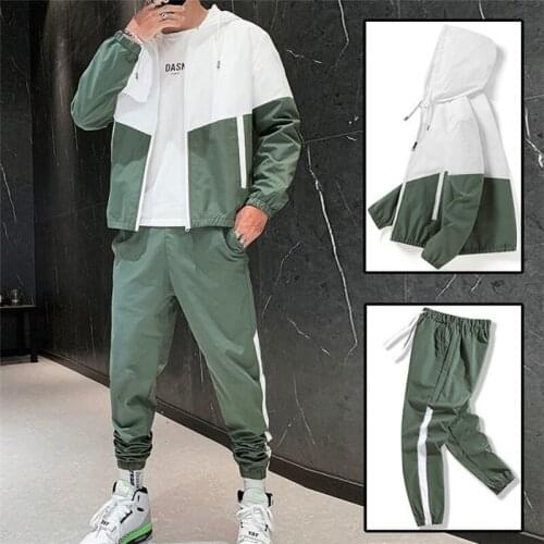 Mens Two-piece Sets Fitness Suit Outdoor Sport Loose Zipper Hooded Tops and Drawstring Pants Plus Size Hoodies Ropa De Hombre