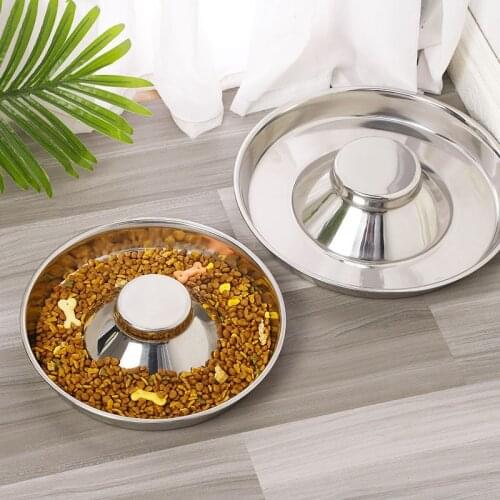Pet Cat Dog Feeding Drinking Single Bowl Slow Feeder Stainless Steel Anti Choking Bowls Anti Gulping Accessories Pets Supplies